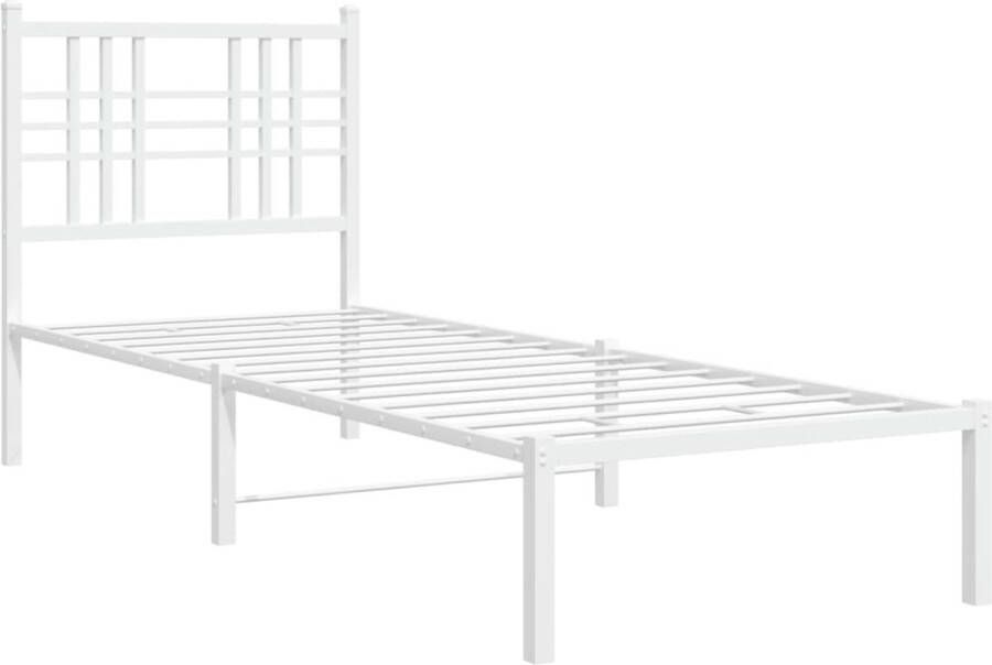 VidaXL Bedframe met hoofdbord zonder matras metaal wit 75x190 cm - Foto 13