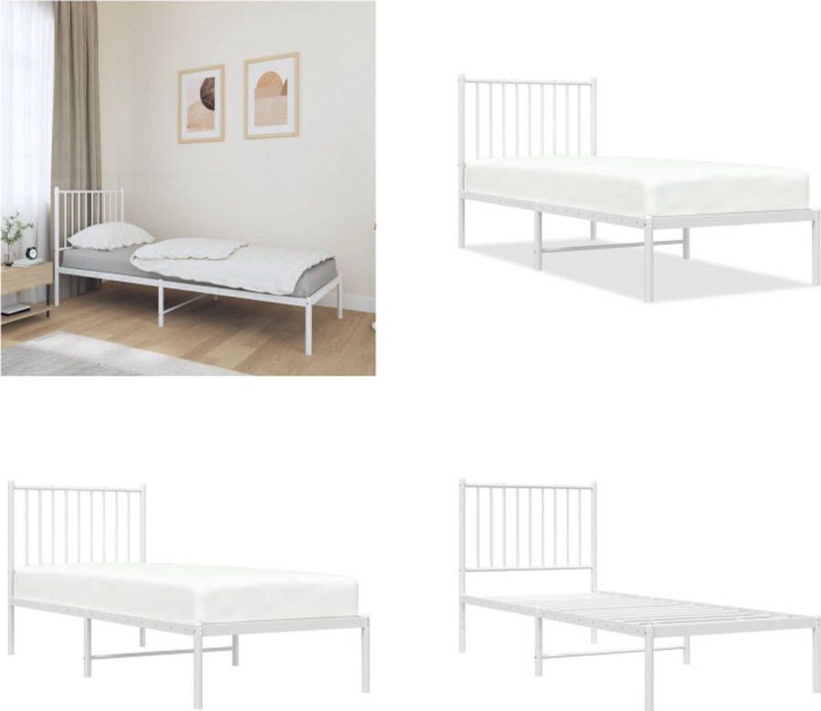 VidaXL Bedframe met hoofdbord metaal wit 75 x 190 cm Bedframe Bedframes Eenpersoonsbed Bed