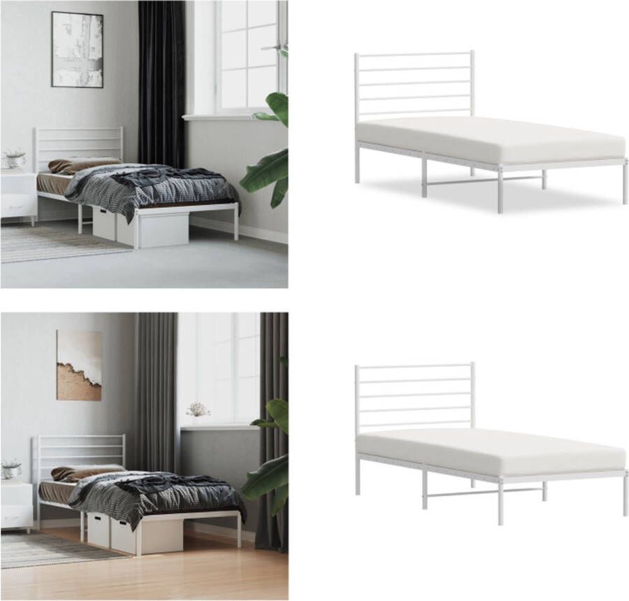 VidaXL Bedframe met hoofdbord zonder matras metaal wit 75x190 cm Bedframe Bedframes Eenpersoonsbed Bed - Foto 3