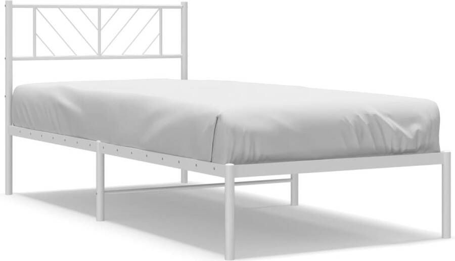 VidaXL Bedframe met hoofdbord zonder matras metaal wit 75x190 cm - Foto 12