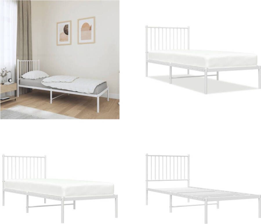 VidaXL Bedframe met hoofdbord metaal wit 80x200 cm Bedframe Bedframes Eenpersoonsbed Bed