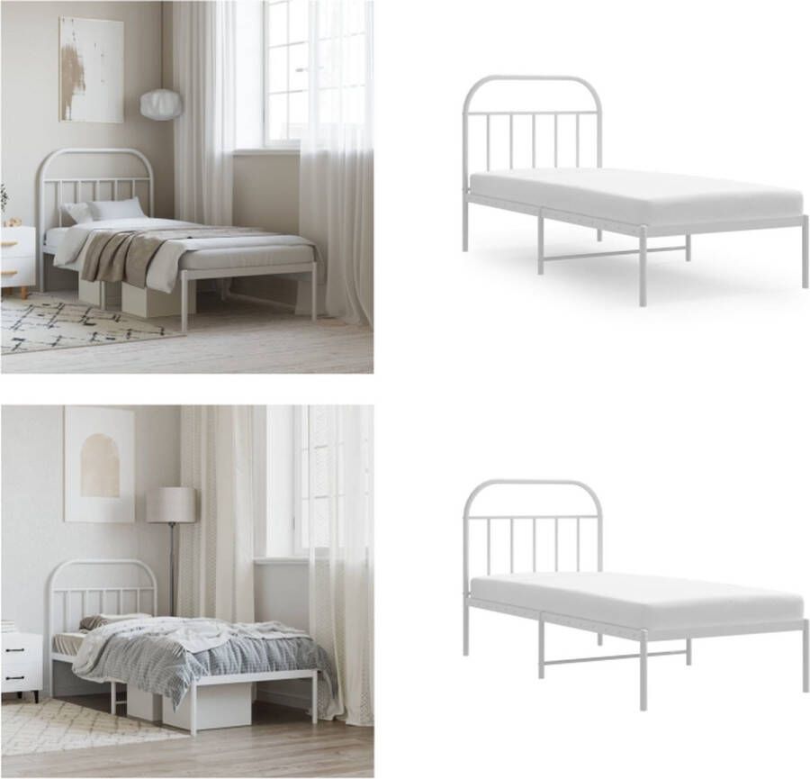 VidaXL Bedframe met hoofdbord metaal wit 90x190 cm Bedframe Bedframes Eenpersoonsbed Bed - Foto 2