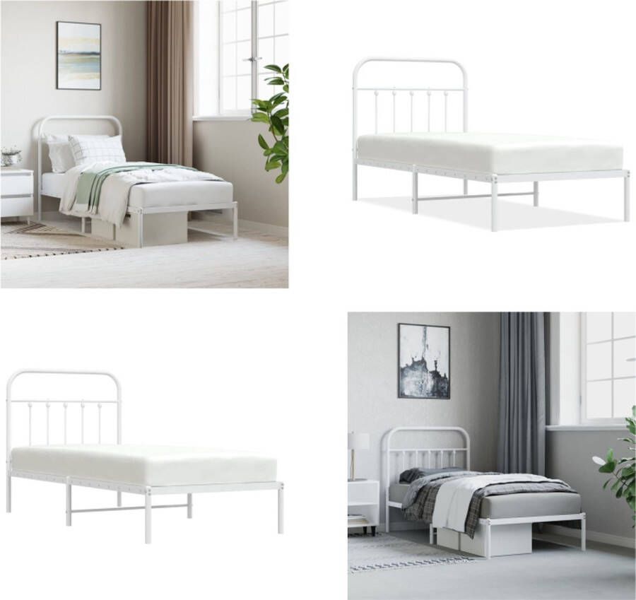 VidaXL Bedframe met hoofdbord metaal wit 90x190 cm Bedframe Bedframes Eenpersoonsbed Bed