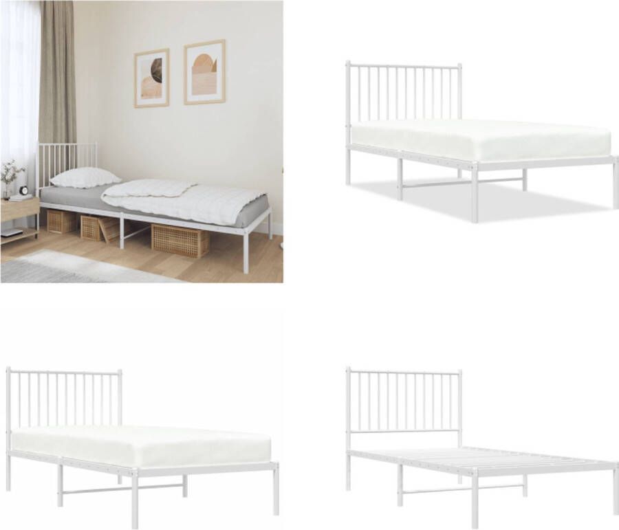 vidaXL Bedframe met hoofdbord metaal wit 90x190 cm Bedframe Bedframes Eenpersoonsbed Bed