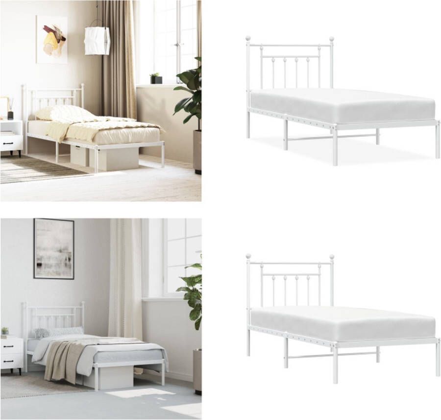 VidaXL Bedframe met hoofdbord metaal wit 90x200 cm Bedframe Bedframes Eenpersoonsbed Bed - Foto 2