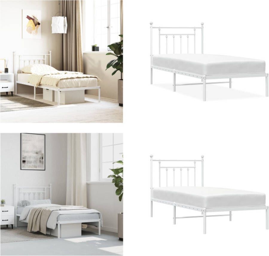 VidaXL Bedframe met hoofdbord metaal wit 90x200 cm Bedframe Bedframes Eenpersoonsbed Bed