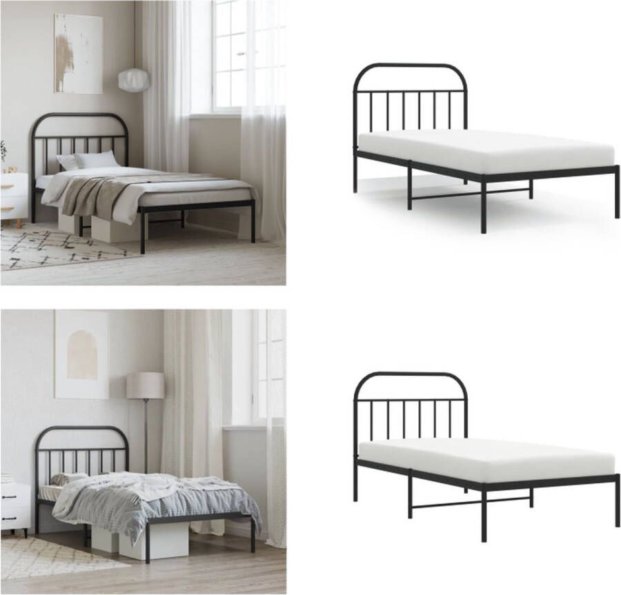 VidaXL Bedframe met hoofdbord metaal zwart 100x190 cm Bedframe Bedframes Eenpersoonsbed Bed - Foto 2
