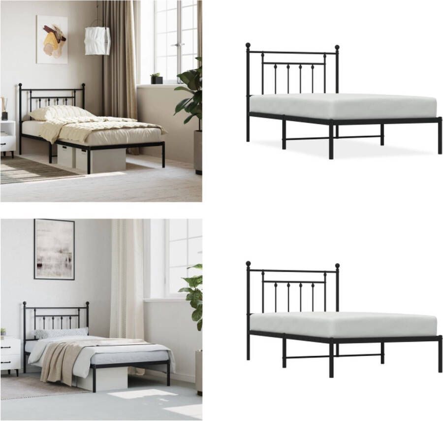 VidaXL Bedframe met hoofdbord metaal zwart 100x190 cm Bedframe Bedframes Eenpersoonsbed Bed - Foto 3
