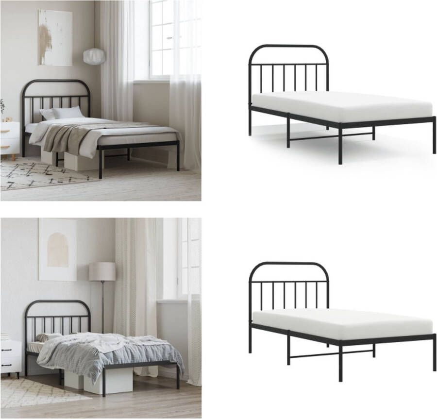 vidaXL Bedframe met hoofdbord metaal zwart 100x190 cm Bedframe Bedframes Eenpersoonsbed Bed