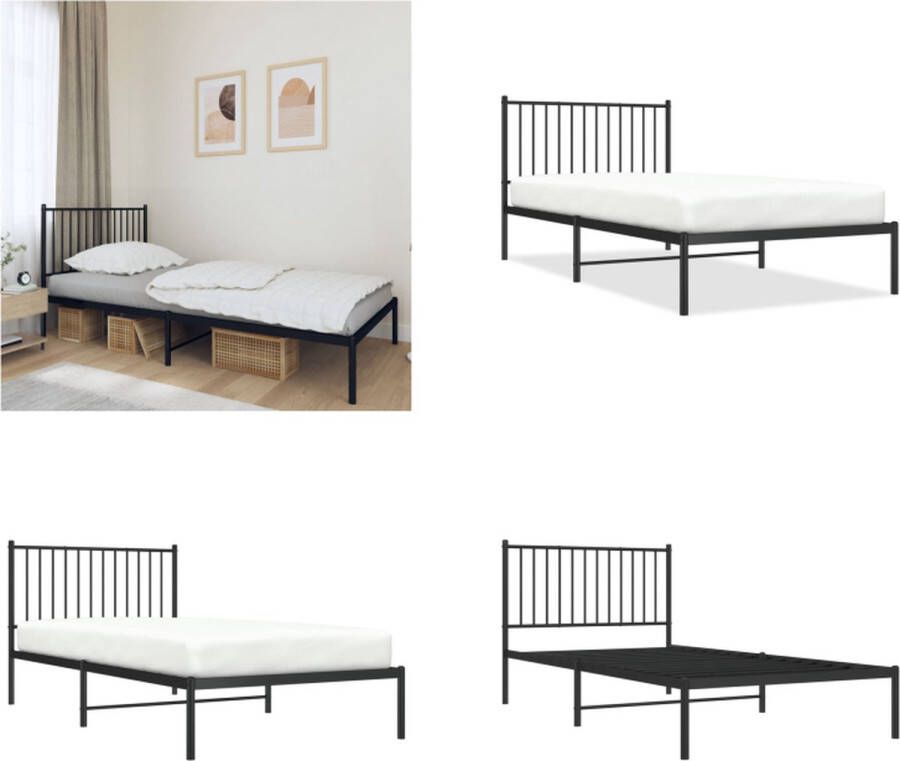 VidaXL Bedframe met hoofdbord metaal zwart 100x200 cm Bedframe Bedframes Eenpersoonsbed Bed - Foto 2