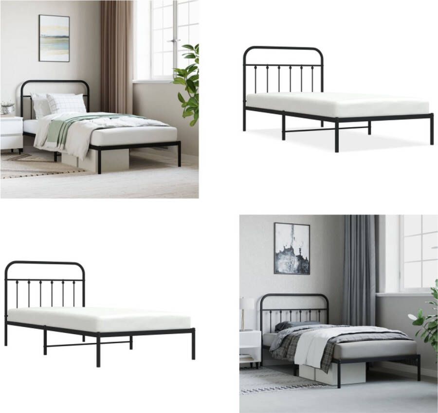 VidaXL Bedframe met hoofdbord metaal zwart 100x200 cm Bedframe Bedframes Eenpersoonsbed Bed
