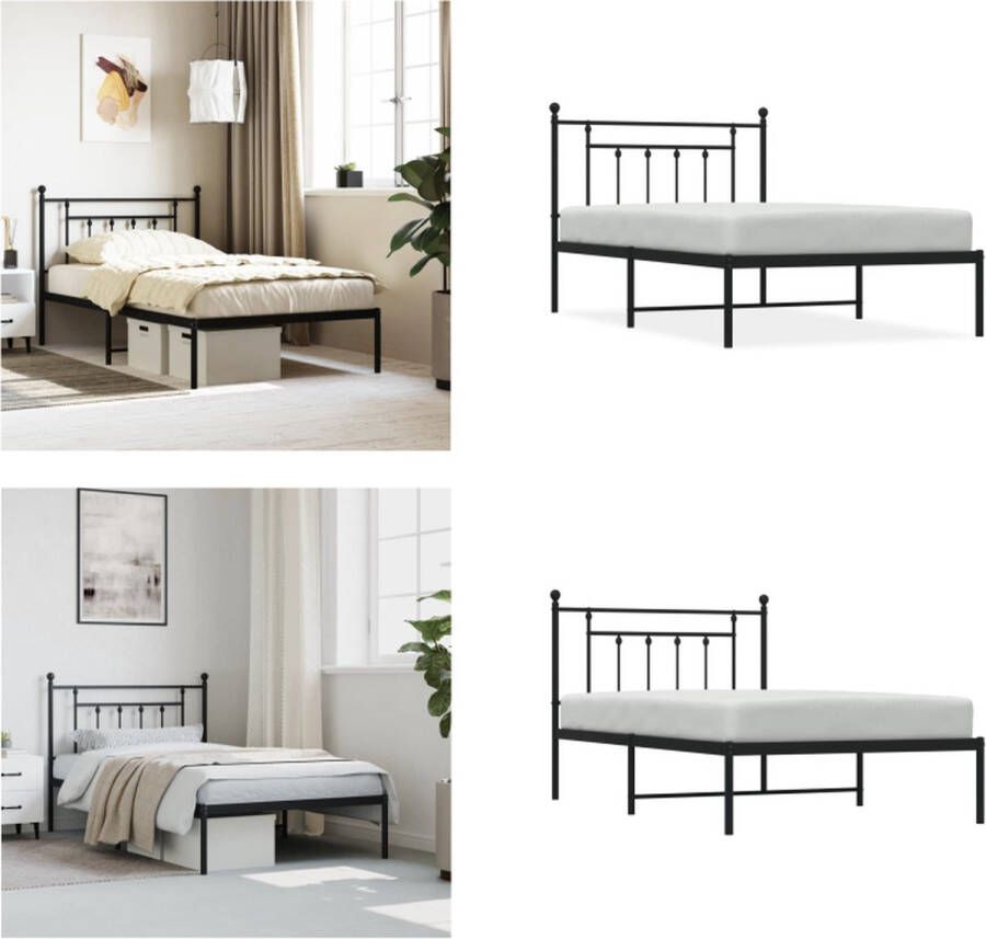 VidaXL Bedframe met hoofdbord metaal zwart 100x200 cm Bedframe Bedframes Eenpersoonsbed Bed - Foto 3