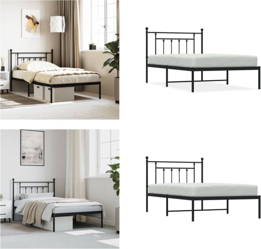 VidaXL Bedframe met hoofdbord metaal zwart 107x203 cm Bedframe Bedframes Eenpersoonsbed Bed - Foto 2