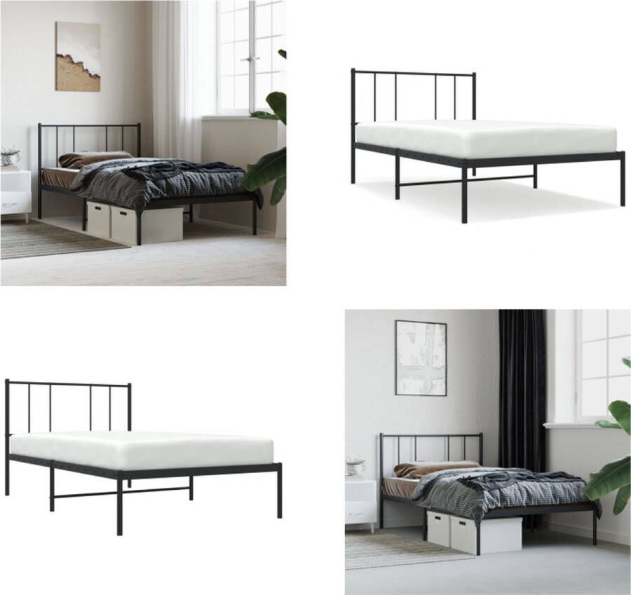 VidaXL Bedframe met hoofdbord metaal zwart 107x203 cm Bedframe Bedframes Eenpersoonsbed Bed - Foto 2