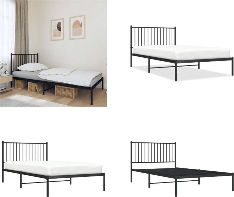 VidaXL Bedframe met hoofdbord metaal zwart 107x203 cm Bedframe Bedframes Eenpersoonsbed Bed - Foto 3