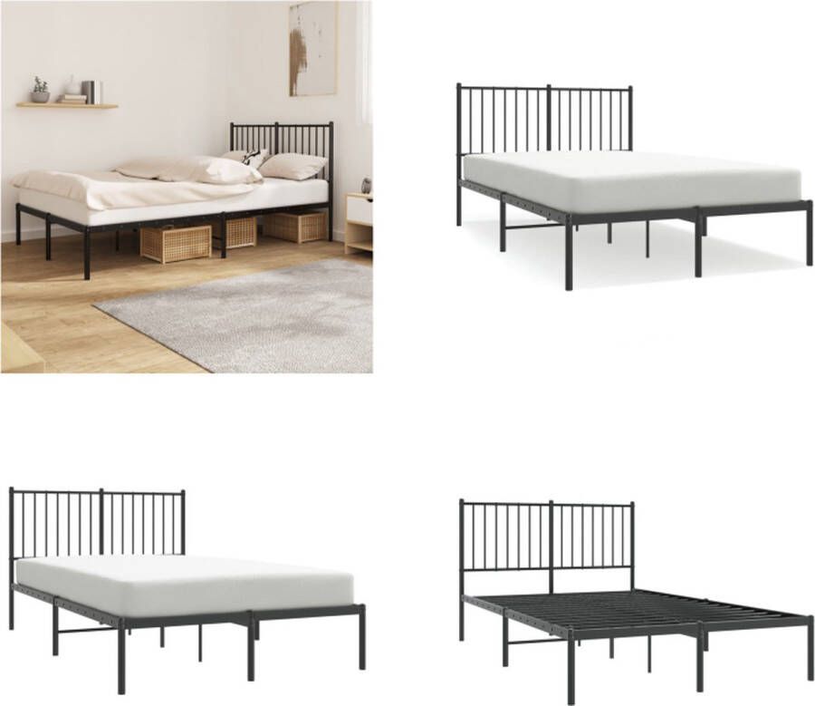 vidaXL Bedframe met hoofdbord metaal zwart 120x190 cm Bedframe Bedframes Tweepersoonsbed Bed