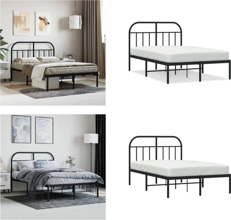 VidaXL Bedframe met hoofdbord metaal zwart 120x190 cm Bedframe Bedframes Tweepersoonsbed Bed