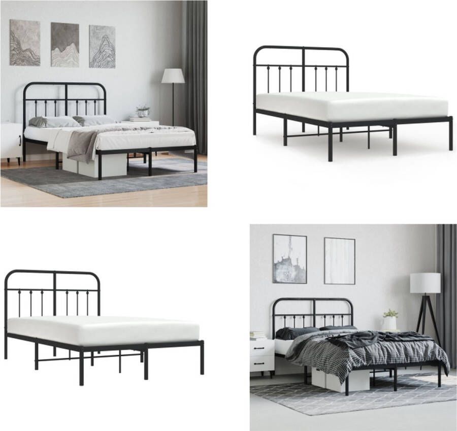 VidaXL Bedframe met hoofdbord metaal zwart 120x190 cm Bedframe Bedframes Tweepersoonsbed Bed