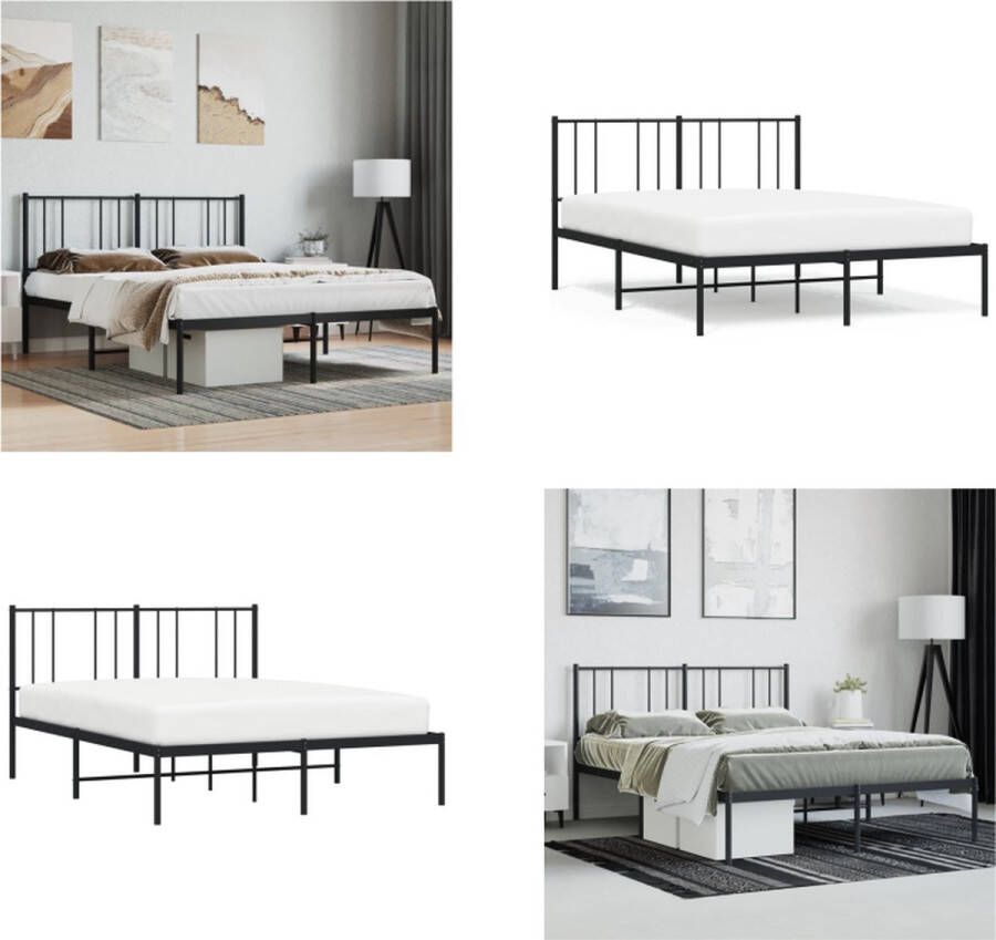 vidaXL Bedframe met hoofdbord metaal zwart 120x200 cm Bedframe Bedframes Tweepersoonsbed Bed