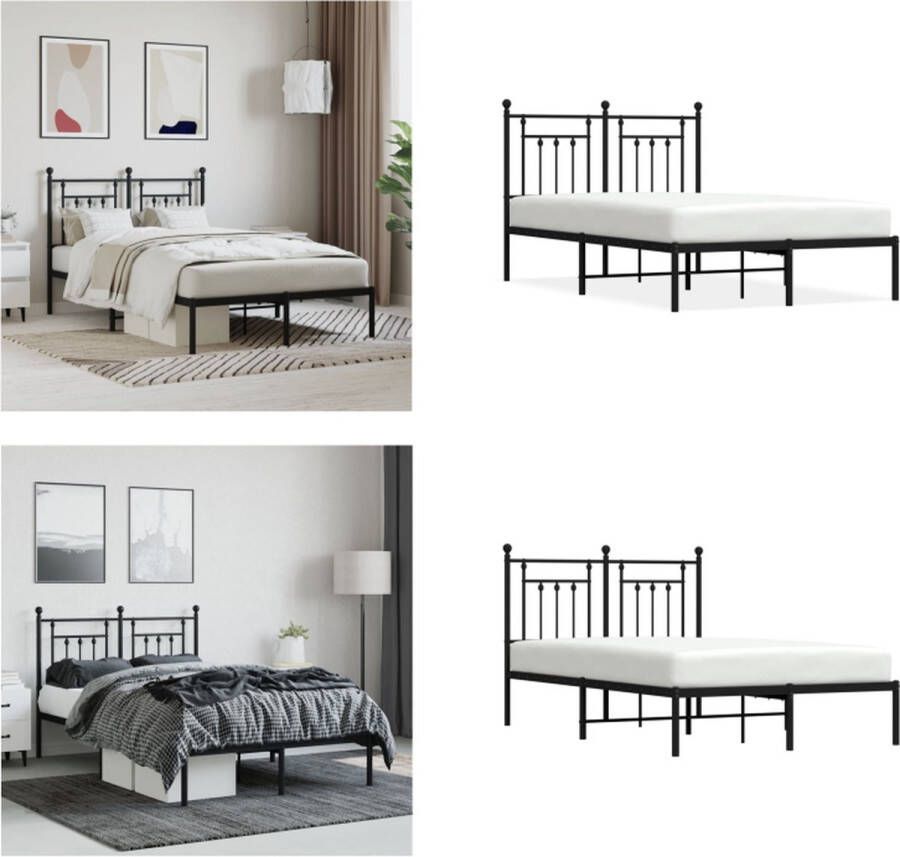 VidaXL Bedframe met hoofdbord metaal zwart 120x200 cm Bedframe Bedframes Tweepersoonsbed Bed