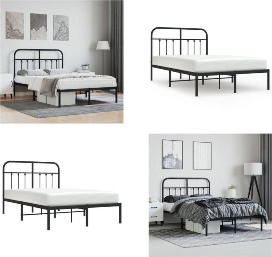 VidaXL Bedframe met hoofdbord metaal zwart 120x200 cm Bedframe Bedframes Tweepersoonsbed Bed