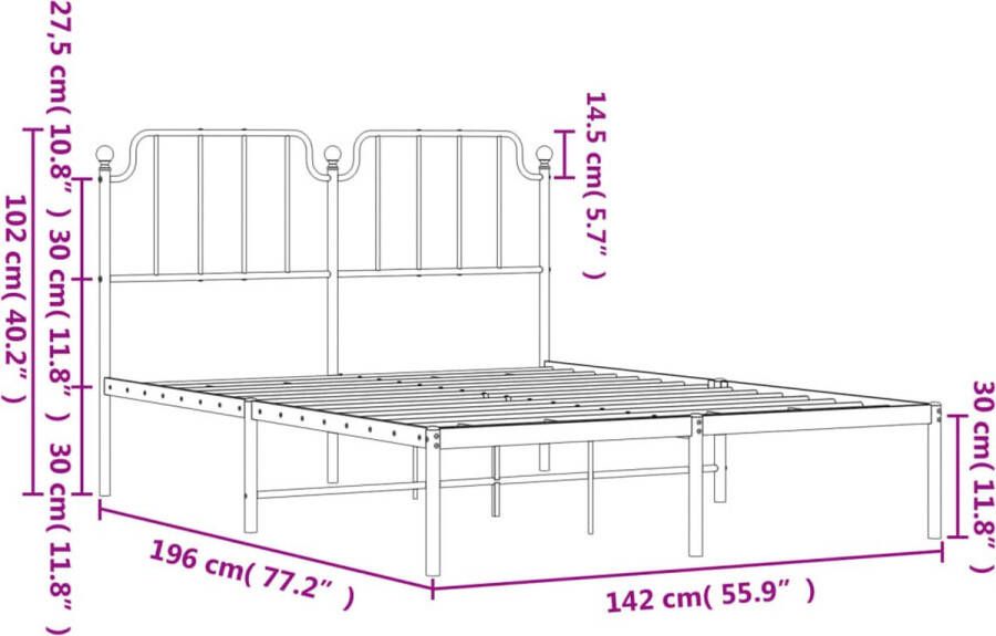 VidaXL -Bedframe-met-hoofdbord-metaal-zwart-135x190-cm - Foto 9