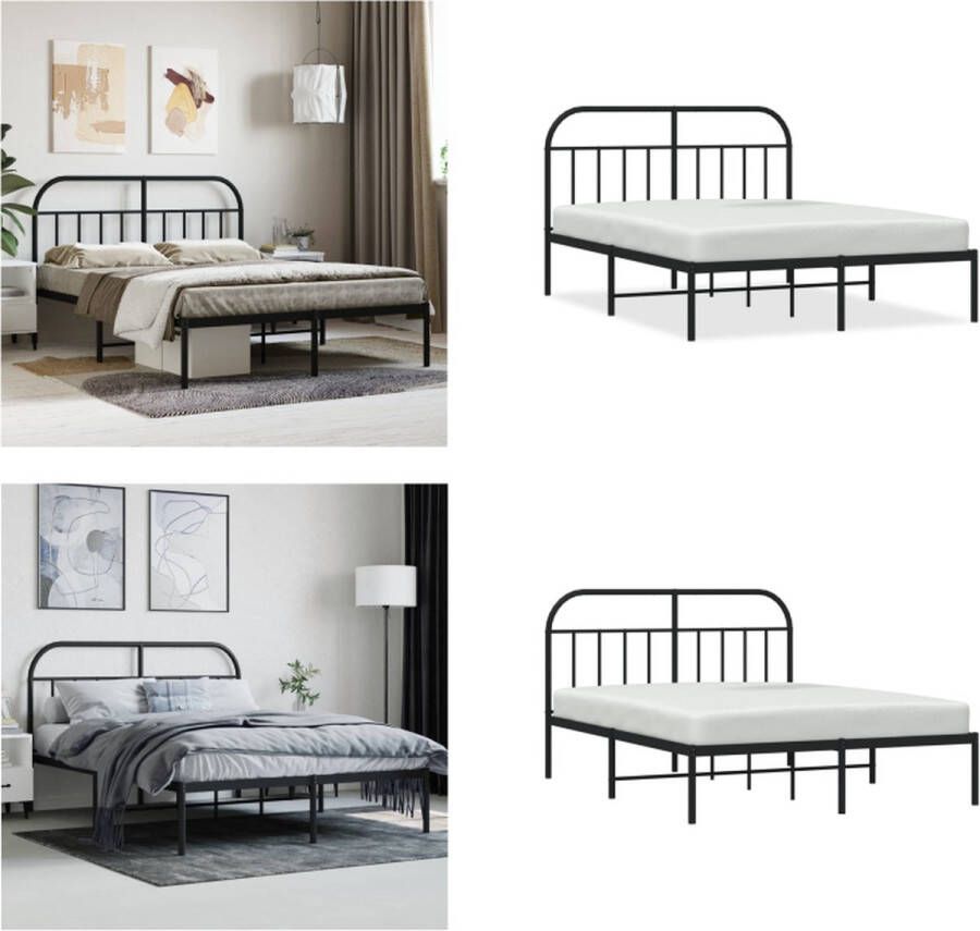 VidaXL Bedframe met hoofdbord metaal zwart 135x190 cm Bedframe Bedframes Tweepersoonsbed Bed