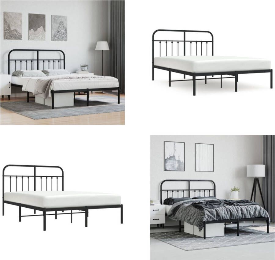 VidaXL Bedframe met hoofdbord metaal zwart 135x190 cm Bedframe Bedframes Tweepersoonsbed Bed