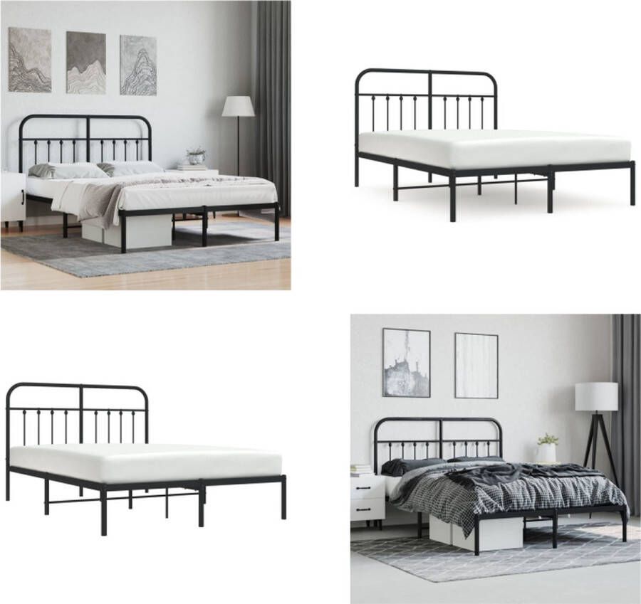 VidaXL Bedframe met hoofdbord metaal zwart 140x190 cm Bedframe Bedframes Tweepersoonsbed Bed