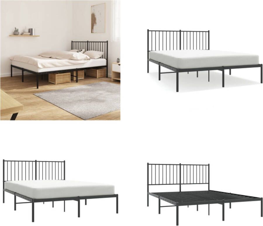 VidaXL Bedframe met hoofdbord metaal zwart 140x190 cm Bedframe Bedframes Tweepersoonsbed Bed - Foto 5