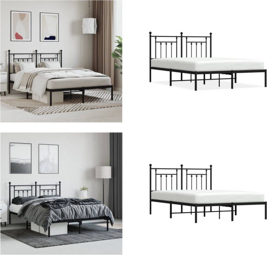 vidaXL Bedframe met hoofdbord metaal zwart 140x190 cm Bedframe Bedframes Tweepersoonsbed Bed