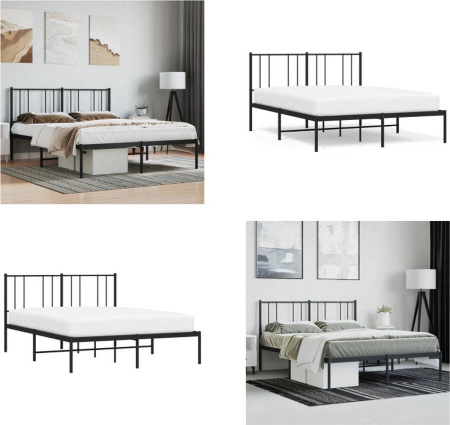 VidaXL Bedframe met hoofdbord metaal zwart 150x200 cm Bedframe Bedframes Tweepersoonsbed Bed - Foto 2