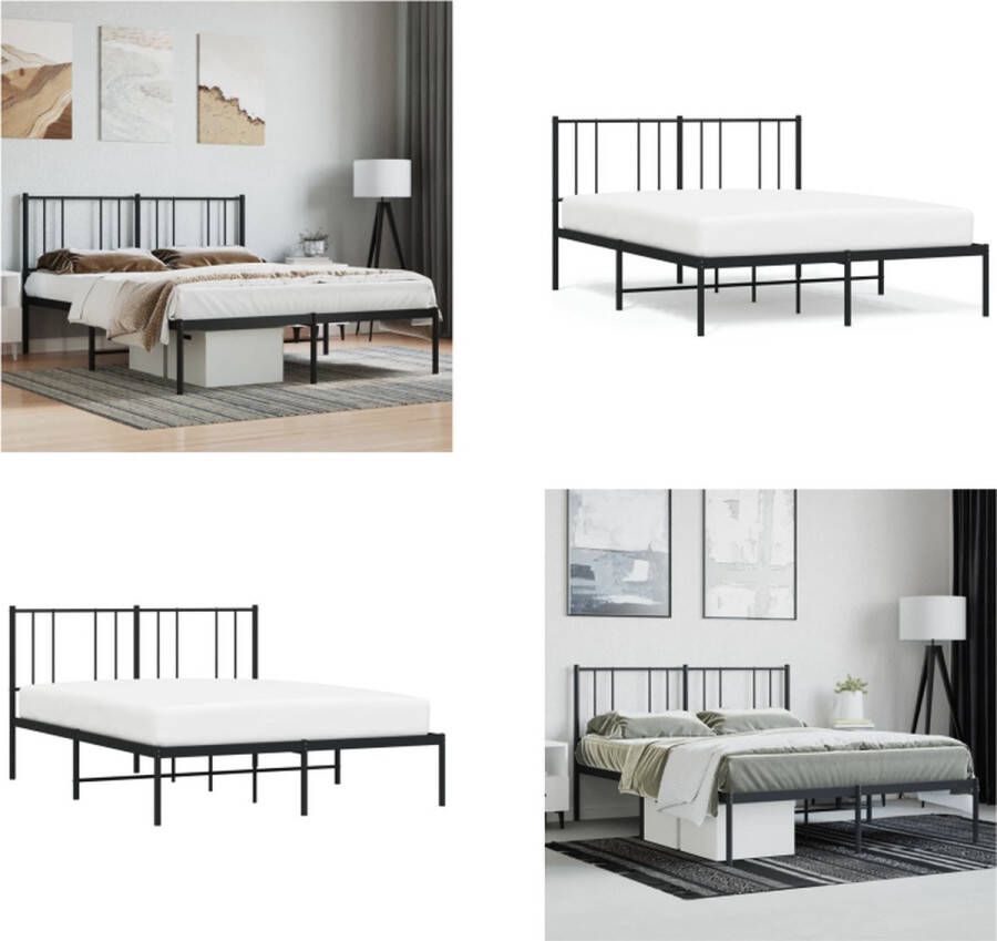 vidaXL Bedframe met hoofdbord metaal zwart 150x200 cm Bedframe Bedframes Tweepersoonsbed Bed