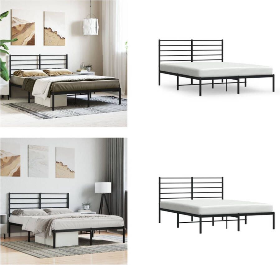 VidaXL Bedframe met hoofdbord metaal zwart 150x200 cm Bedframe Bedframes Tweepersoonsbed Bed