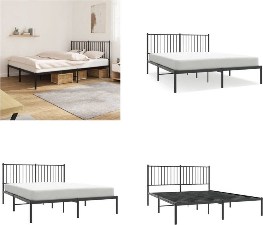 vidaXL Bedframe met hoofdbord metaal zwart 150x200 cm Bedframe Bedframes Tweepersoonsbed Bed