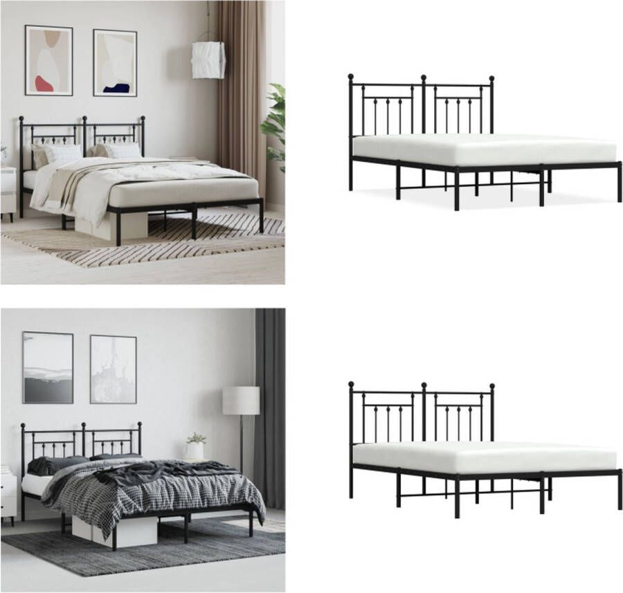 VidaXL Bedframe met hoofdbord metaal zwart 150x200 cm Bedframe Bedframes Tweepersoonsbed Bed