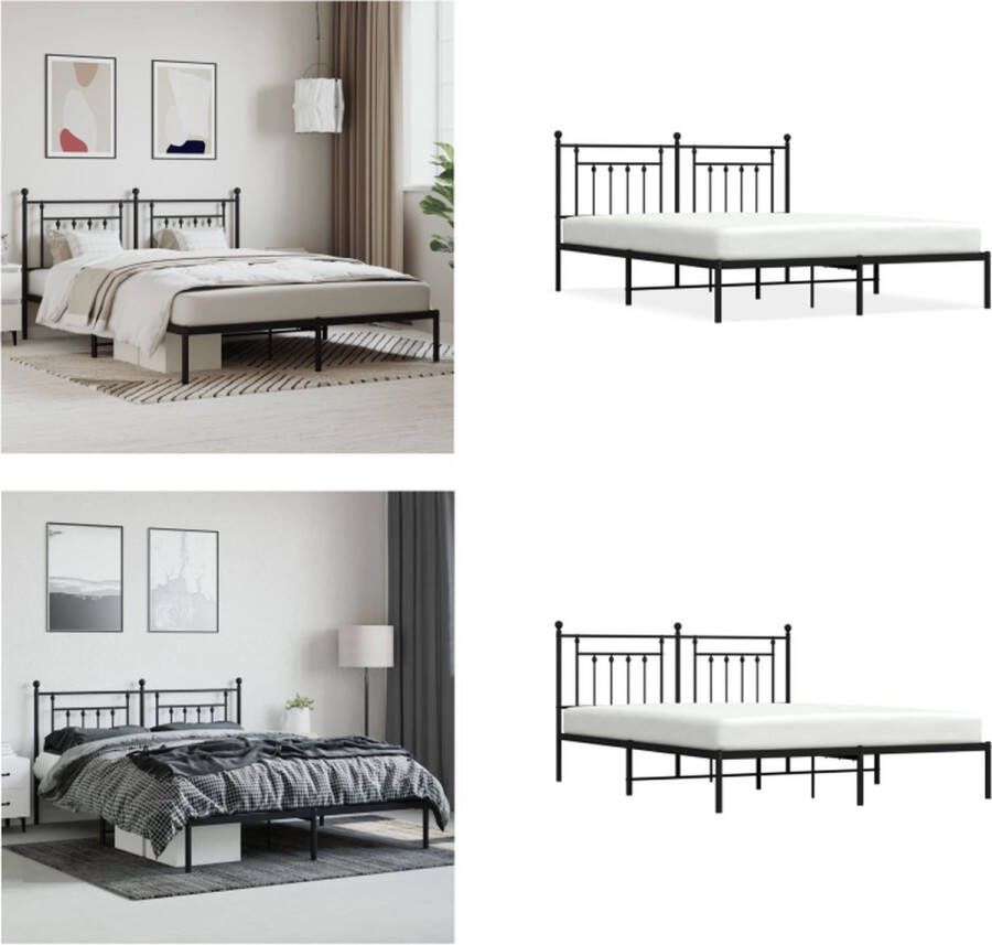 VidaXL Bedframe met hoofdbord metaal zwart 160x200 cm Bedframe Bedframes Tweepersoonsbed Bed