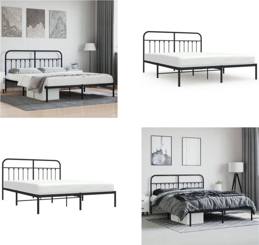 VidaXL Bedframe met hoofdbord metaal zwart 160x200 cm Bedframe Bedframes Tweepersoonsbed Bed