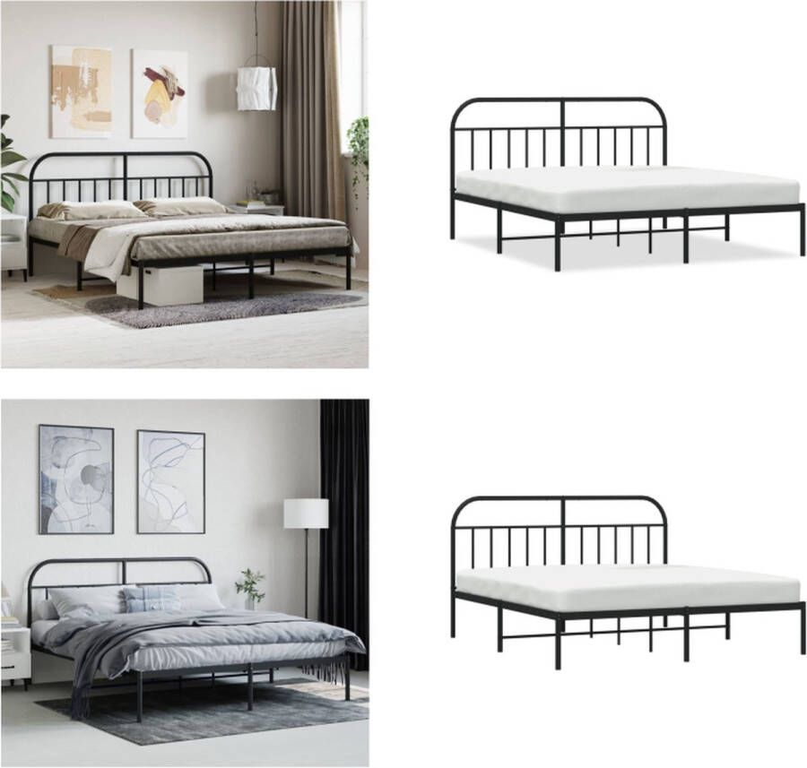 VidaXL Bedframe met hoofdbord metaal zwart 180x200 cm Bedframe Bedframes Tweepersoonsbed Bed - Foto 2