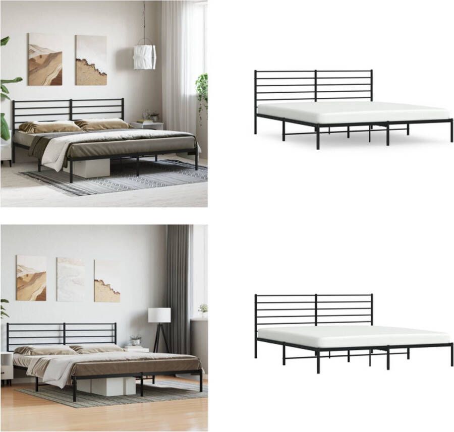 VidaXL Bedframe met hoofdbord metaal zwart 180x200 cm Bedframe Bedframes Tweepersoonsbed Bed