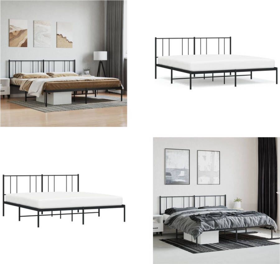 VidaXL Bedframe met hoofdbord metaal zwart 183x213 cm Bedframe Bedframes Tweepersoonsbed Bed