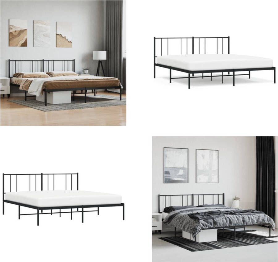 VidaXL Bedframe met hoofdbord metaal zwart 193x203 cm Bedframe Bedframes Tweepersoonsbed Bed - Foto 2