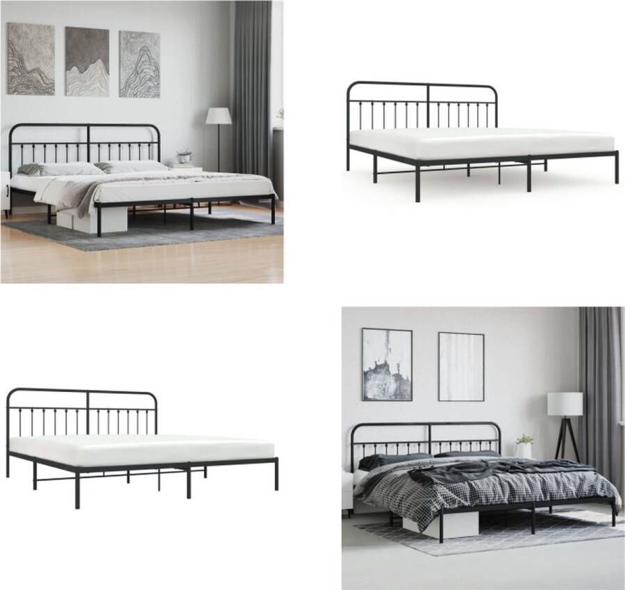 VidaXL Bedframe met hoofdbord metaal zwart 193x203 cm Bedframe Bedframes Tweepersoonsbed Bed - Foto 2