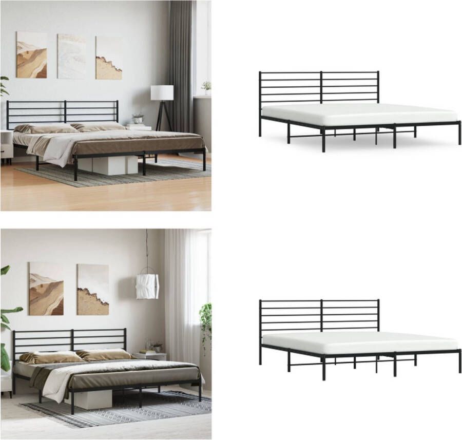 vidaXL Bedframe met hoofdbord metaal zwart 193x203 cm Bedframe Bedframes Tweepersoonsbed Bed