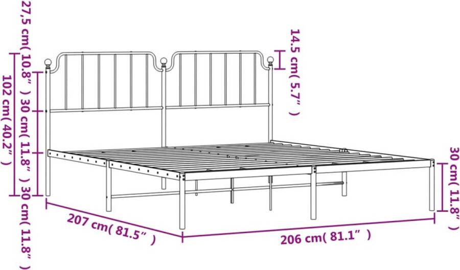 VidaXL -Bedframe-met-hoofdbord-metaal-zwart-200x200-cm - Foto 4