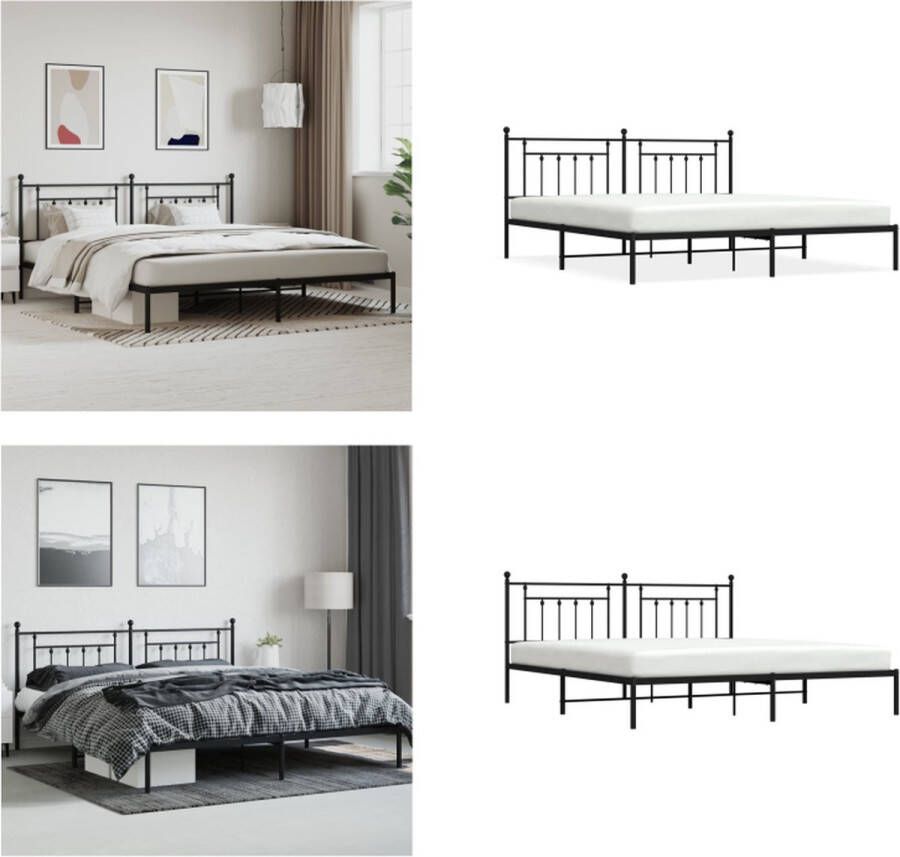 VidaXL Bedframe met hoofdbord metaal zwart 200x200 cm Bedframe Bedframes Tweepersoonsbed Bed