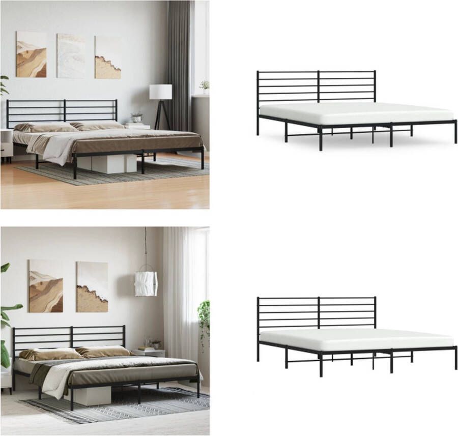 VidaXL Bedframe met hoofdbord metaal zwart 200x200 cm Bedframe Bedframes Tweepersoonsbed Bed - Foto 2