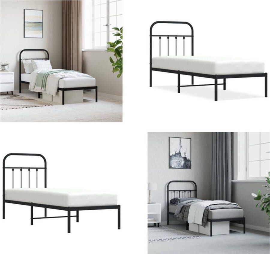 VidaXL Bedframe met hoofdbord metaal zwart 75x190 cm Bedframe Bedframes Eenpersoonsbed Bed - Foto 2