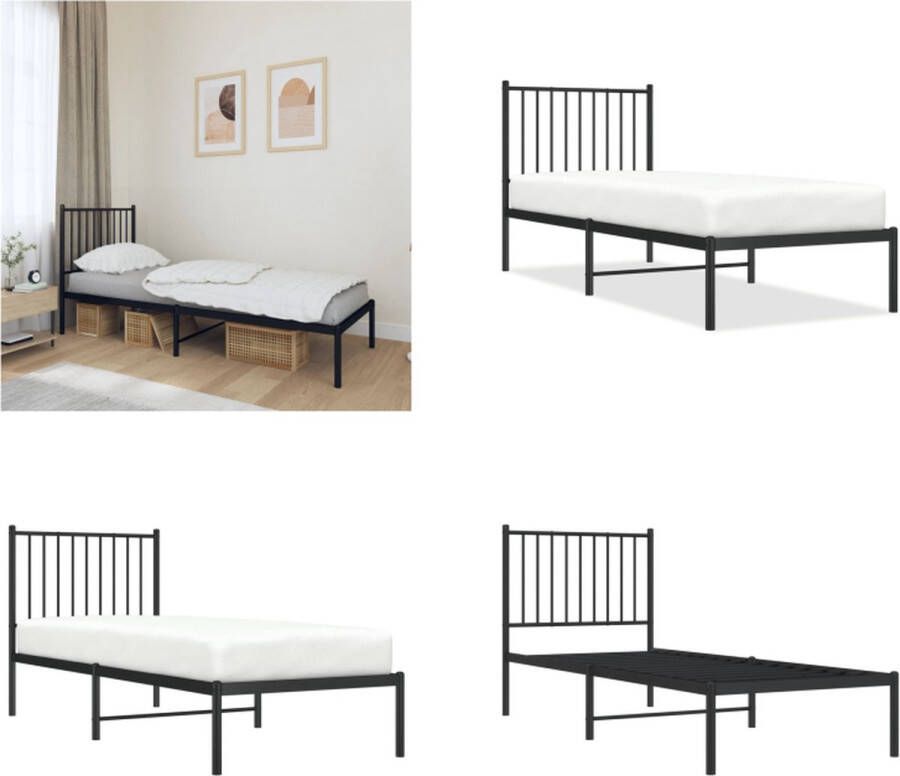vidaXL Bedframe met hoofdbord metaal zwart 75x190 cm Bedframe Bedframes Eenpersoonsbed Bed