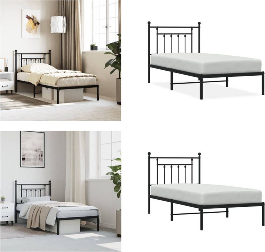 VidaXL Bedframe met hoofdbord metaal zwart 80x200 cm Bedframe Bedframes Eenpersoonsbed Bed - Foto 2